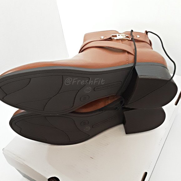 🆕Liz Claiborne Hoyt Memory Foam Booties Luggage Camel Stacked Heel 8M - Picture 9 of 11